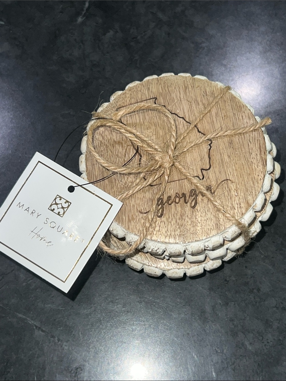 Mary Square® Georgia Wood Coaster Set in Natural & White